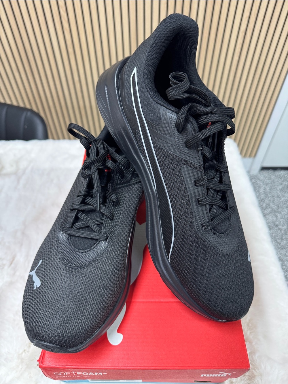 Puma Black Athletic Mesh Sneakers with White Logo